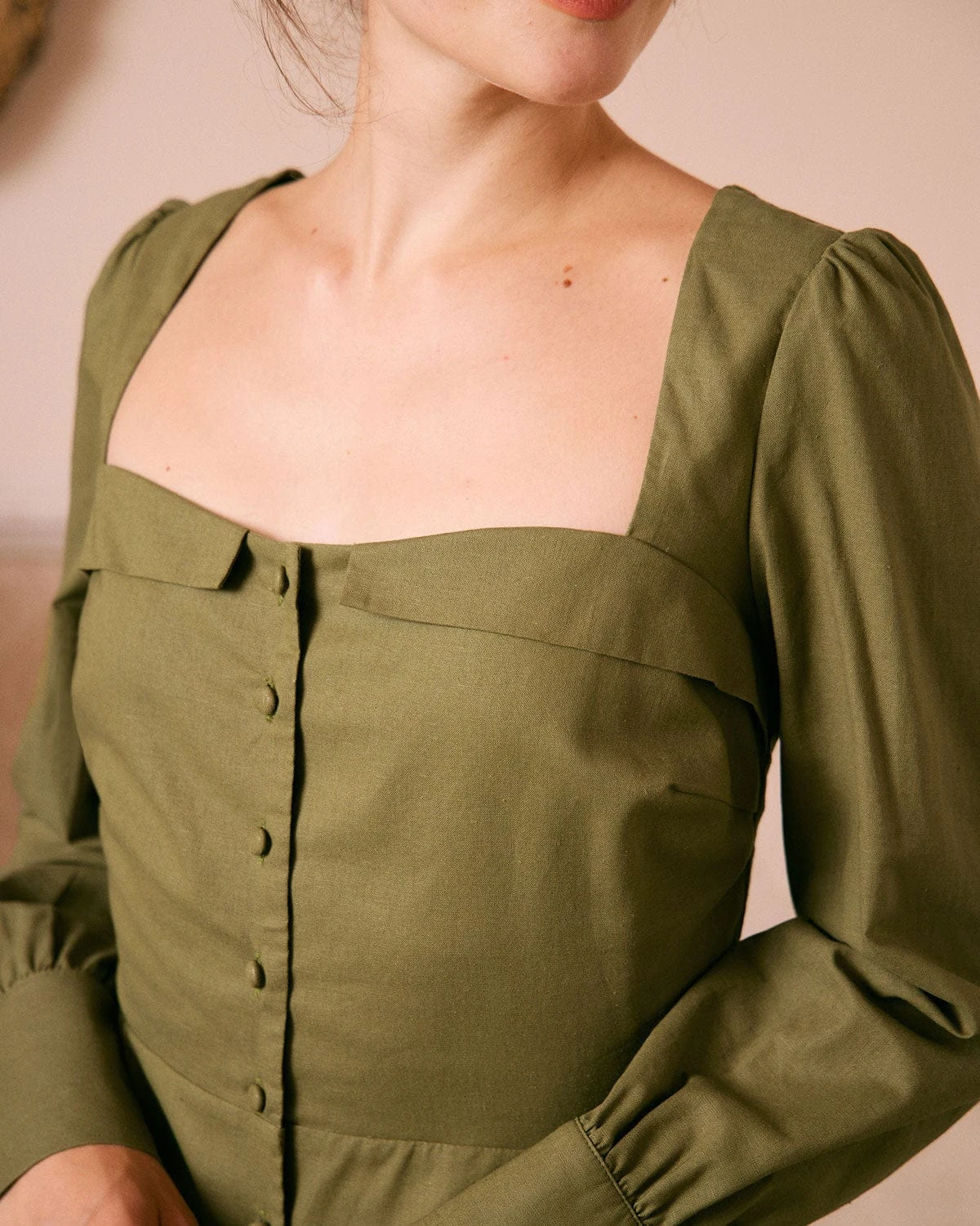 The Green Sweetheart Neck Button Midi Dress 2 The Green Sweetheart Neck Button Midi Dress - Image 2