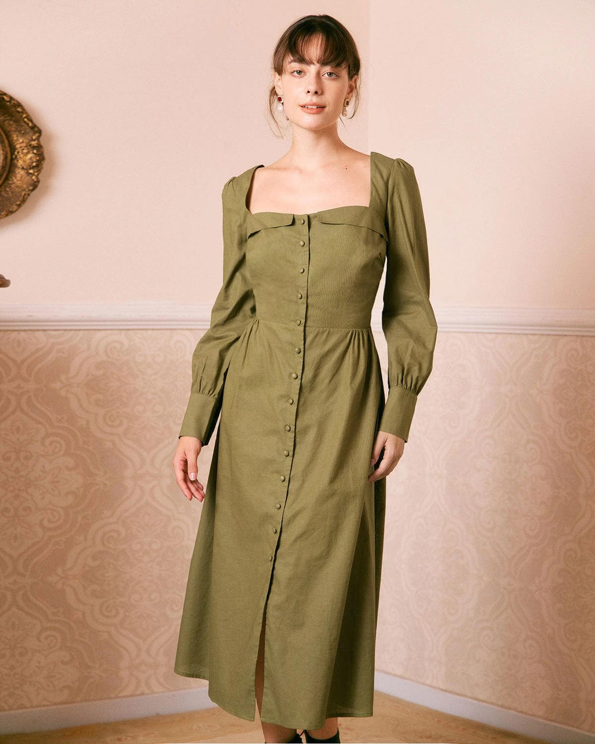 The Green Sweetheart Neck Button Midi Dress 1 The Green Sweetheart Neck Button Midi Dress