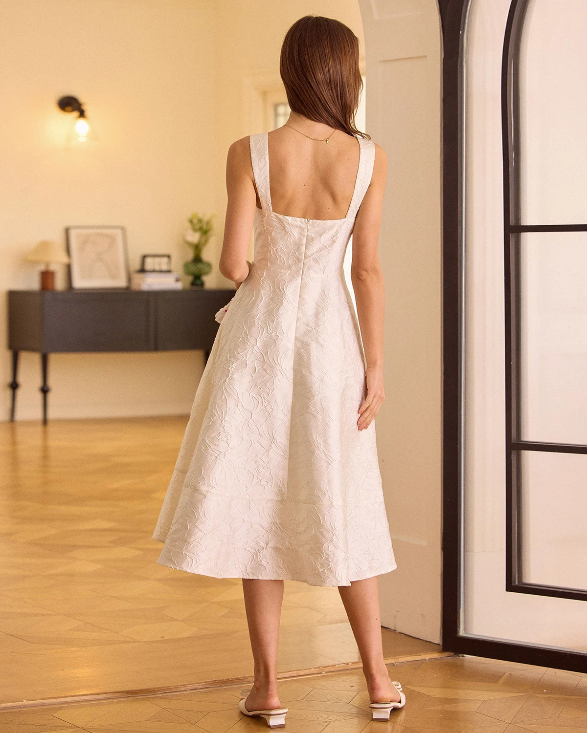 The White Sweetheart Neck Jacquard Midi Dress 6 The White Sweetheart Neck Jacquard Midi Dress - Image 6