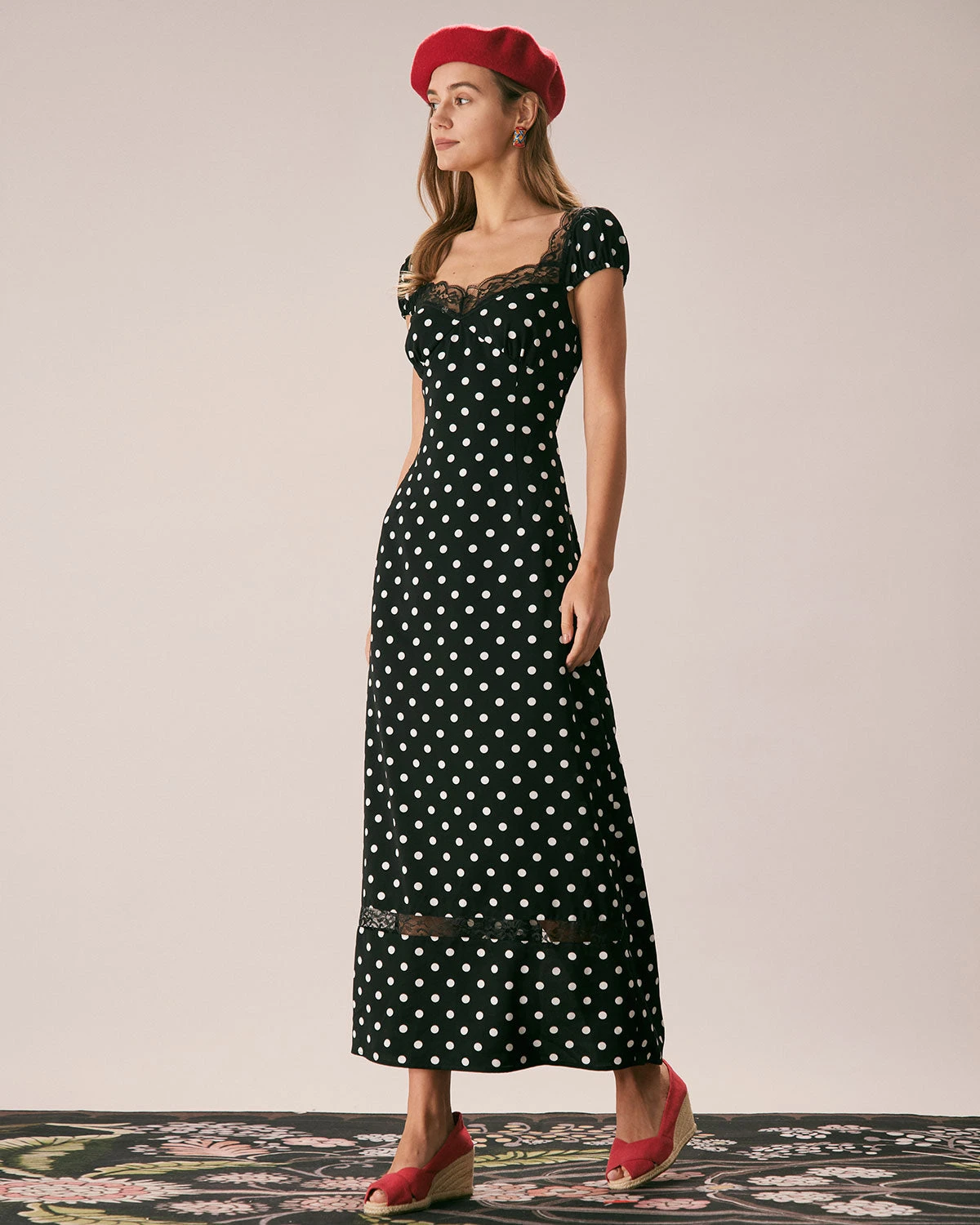 The Black Lace Trim Polka Dot Maxi Dress 5 The Black Lace Trim Polka Dot Maxi Dress - Image 5