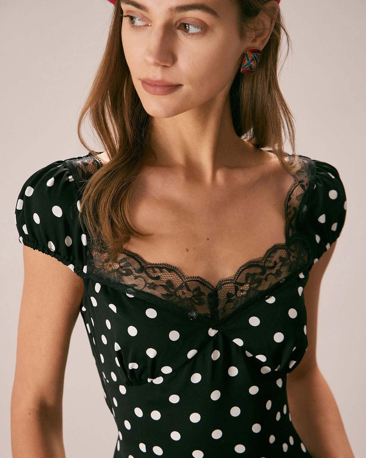 The Black Lace Trim Polka Dot Maxi Dress 2 The Black Lace Trim Polka Dot Maxi Dress - Image 2