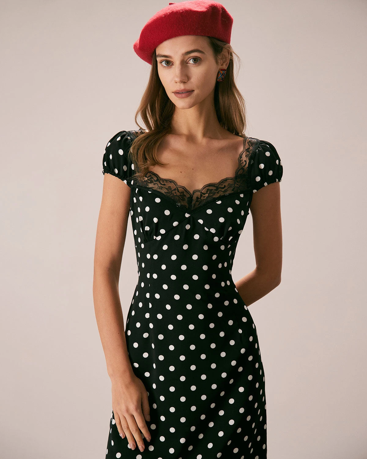 The Black Lace Trim Polka Dot Maxi Dress 3 The Black Lace Trim Polka Dot Maxi Dress - Image 3