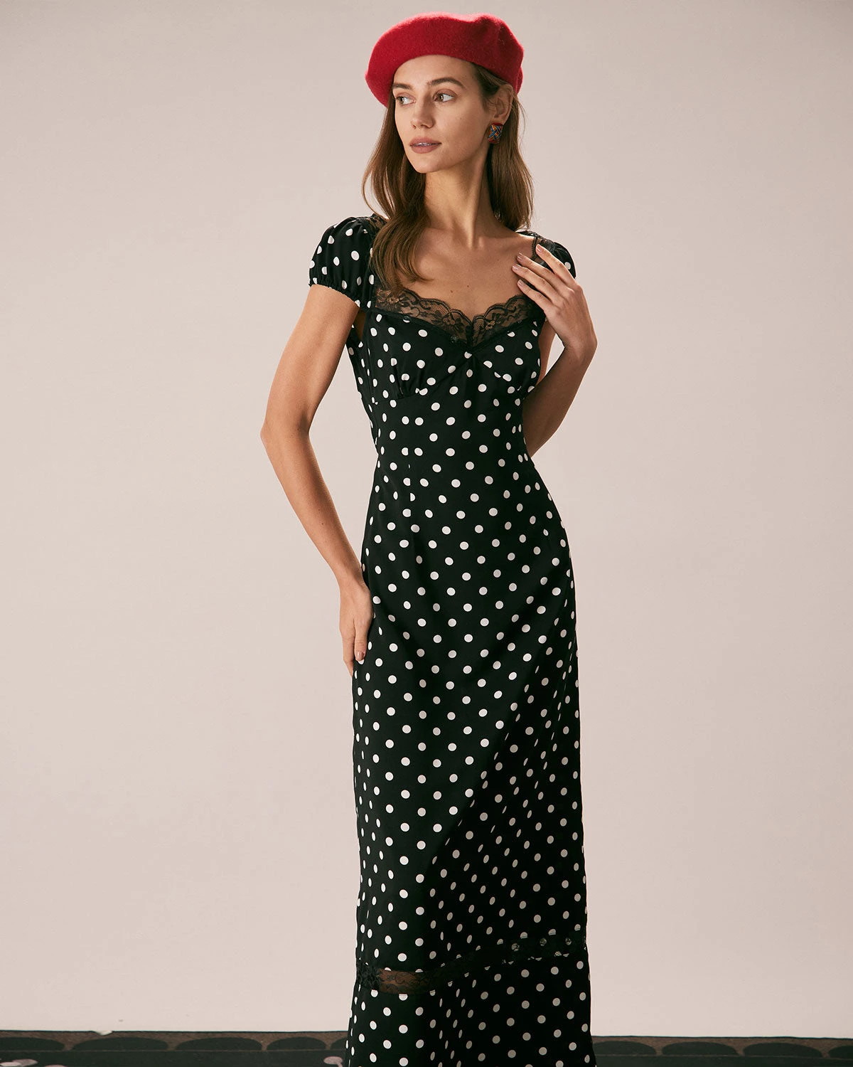 The Black Lace Trim Polka Dot Maxi Dress 4 The Black Lace Trim Polka Dot Maxi Dress - Image 4