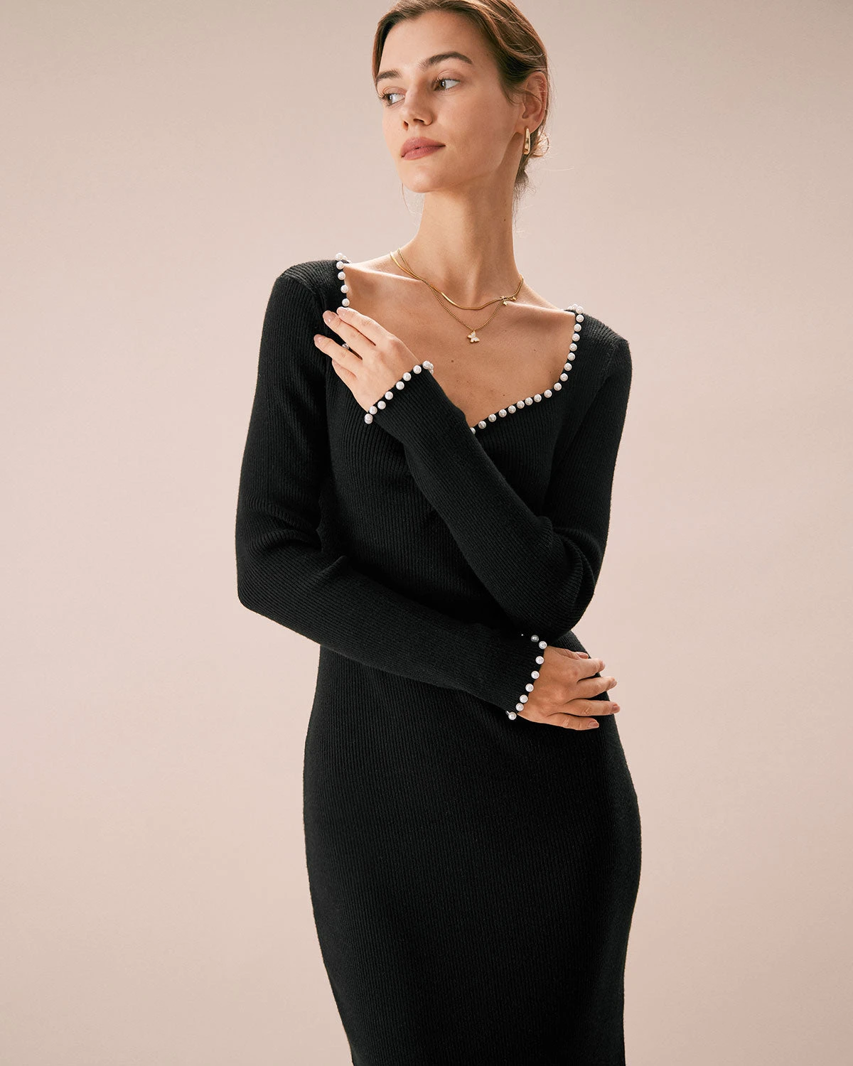 The Black Pearl Trim Bodycon Knit Midi Dress 2 The Black Pearl Trim Bodycon Knit Midi Dress - Image 2