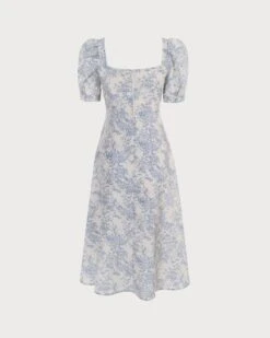 The Blue Sweetheart Neck Puff Sleeve Floral Midi Dress 15 The Blue Sweetheart Neck Puff Sleeve Floral Midi Dress -CINN Clothing Shop the sweetheart neck puff sleeve floral dress dresses faxvm4 369438
