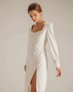The White Sweetheart Neck Split Midi Dress 12 The White Sweetheart Neck Split Midi Dress -CINN Clothing Shop the sweetheart neck split hem dress dresses oziarx