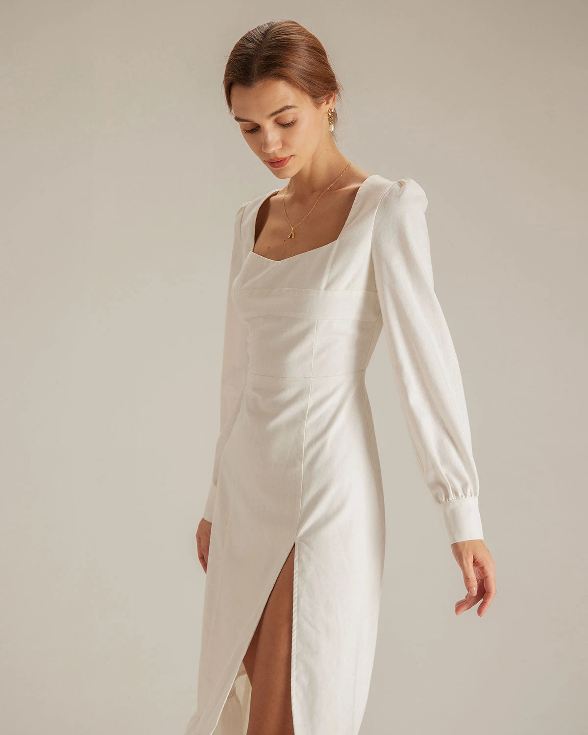 The White Sweetheart Neck Split Midi Dress 5 The White Sweetheart Neck Split Midi Dress - Image 5