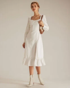 The White Sweetheart Neck Split Midi Dress 10 The White Sweetheart Neck Split Midi Dress -CINN Clothing Shop the sweetheart neck split hem dress white dresses x82t2r