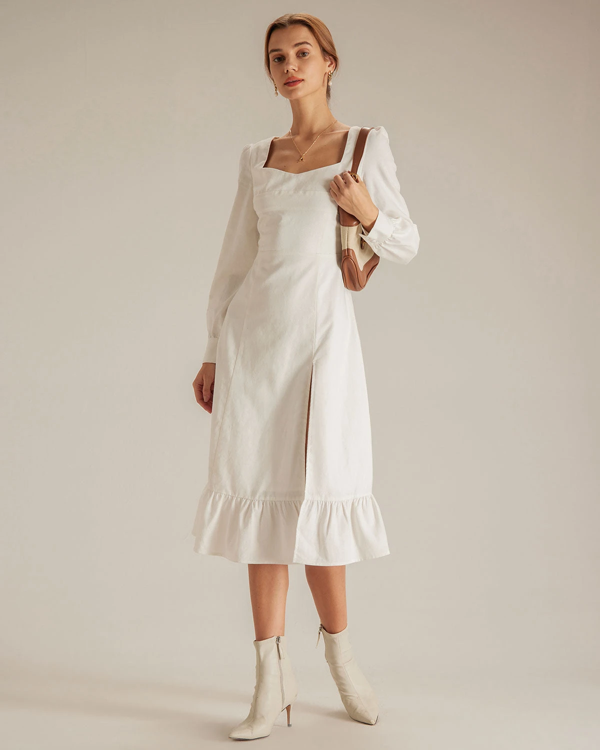 The White Sweetheart Neck Split Midi Dress 3 The White Sweetheart Neck Split Midi Dress - Image 3