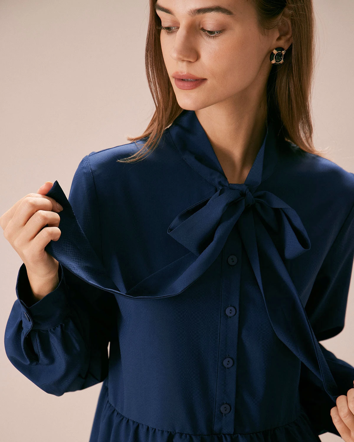 The Blue Tie-Neck Tiered Babydoll Mini Dress 2 The Blue Tie-Neck Tiered Babydoll Mini Dress - Image 2