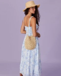 The Blue Square Neck Floral Ruched Midi Dress -CINN Clothing Shop the tie ruched floral dress dresses geslni 224583