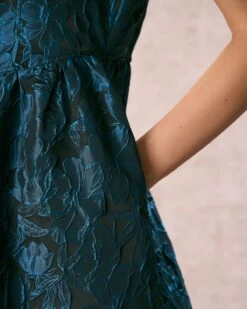 The Navy Tie Shoulder Jacquard Midi Dress -CINN Clothing Shop the tie shoulder jacquard dress dresses jnkhhb