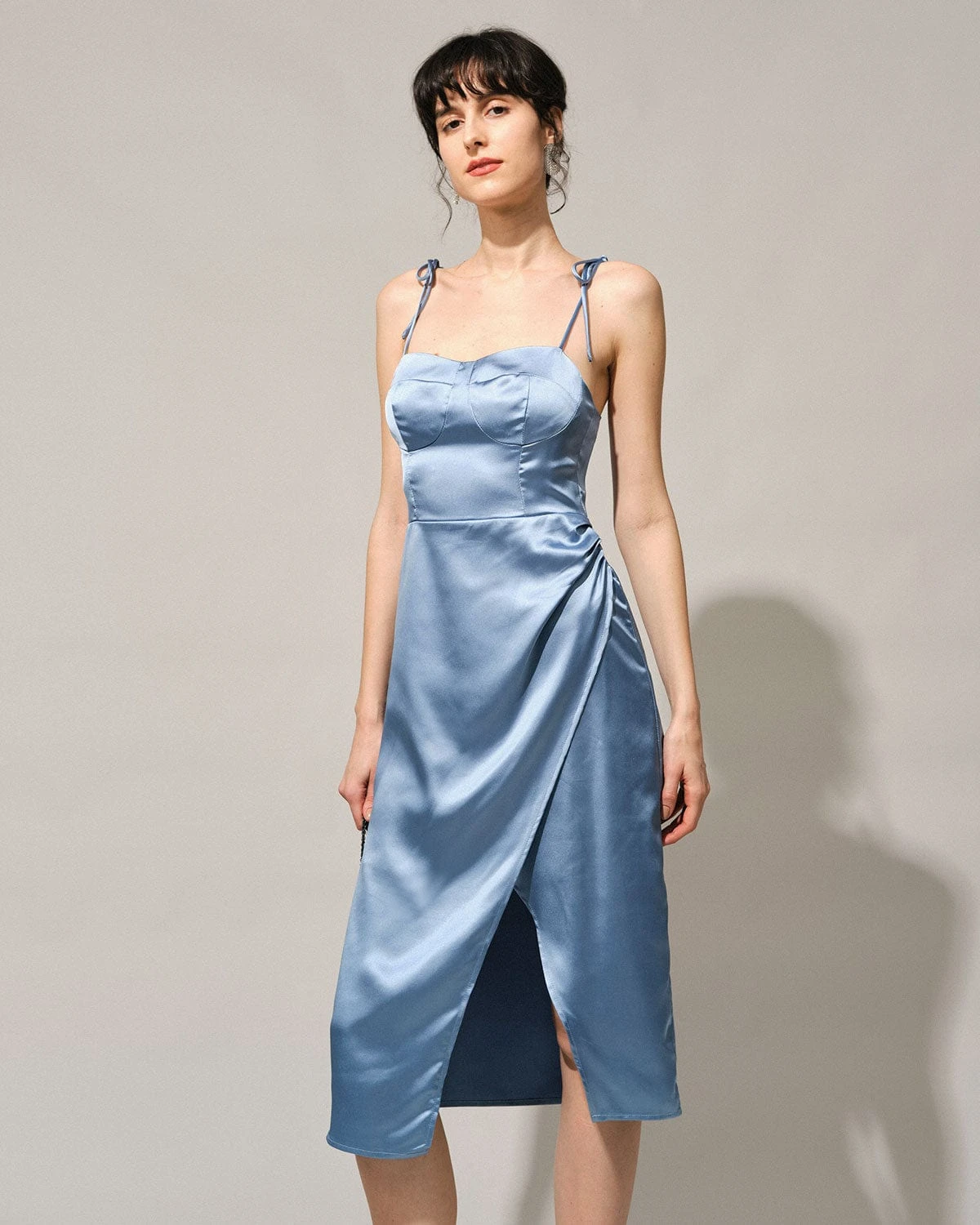 The Solid Sweetheart Neck Tie Shoulder Slit Midi Dress 2 The Solid Sweetheart Neck Tie Shoulder Slit Midi Dress - Image 2