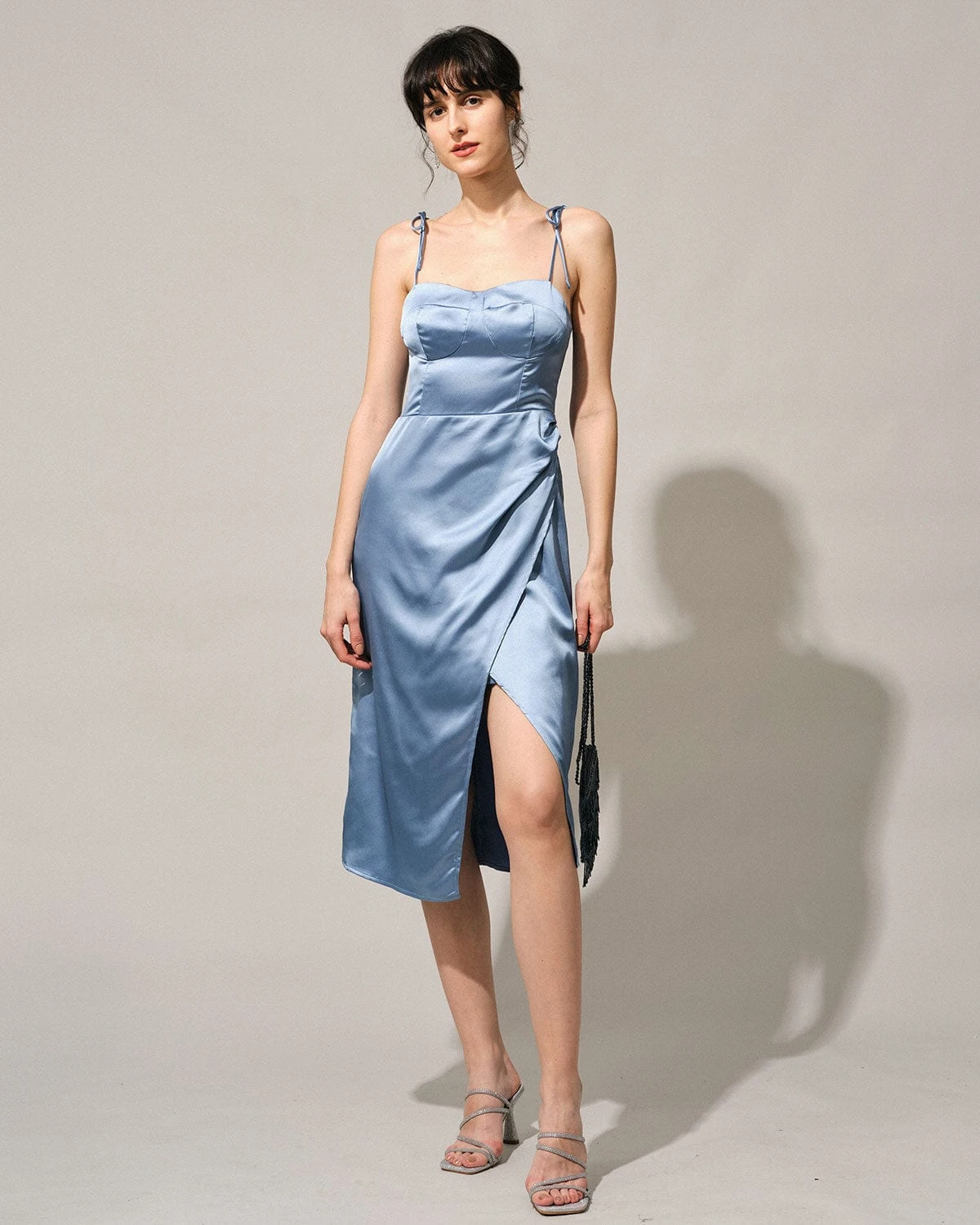 The Solid Sweetheart Neck Tie Shoulder Slit Midi Dress 3 The Solid Sweetheart Neck Tie Shoulder Slit Midi Dress - Image 3