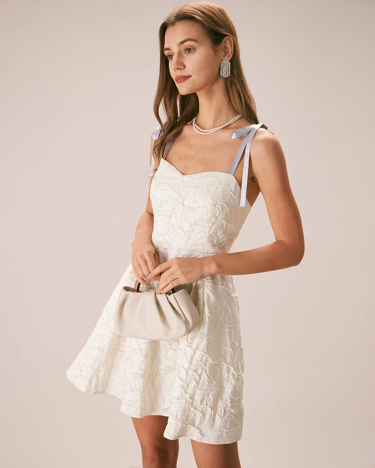 The Off White Jacquard Tie Strap Mini Dress 5 The Off White Jacquard Tie Strap Mini Dress - Image 5