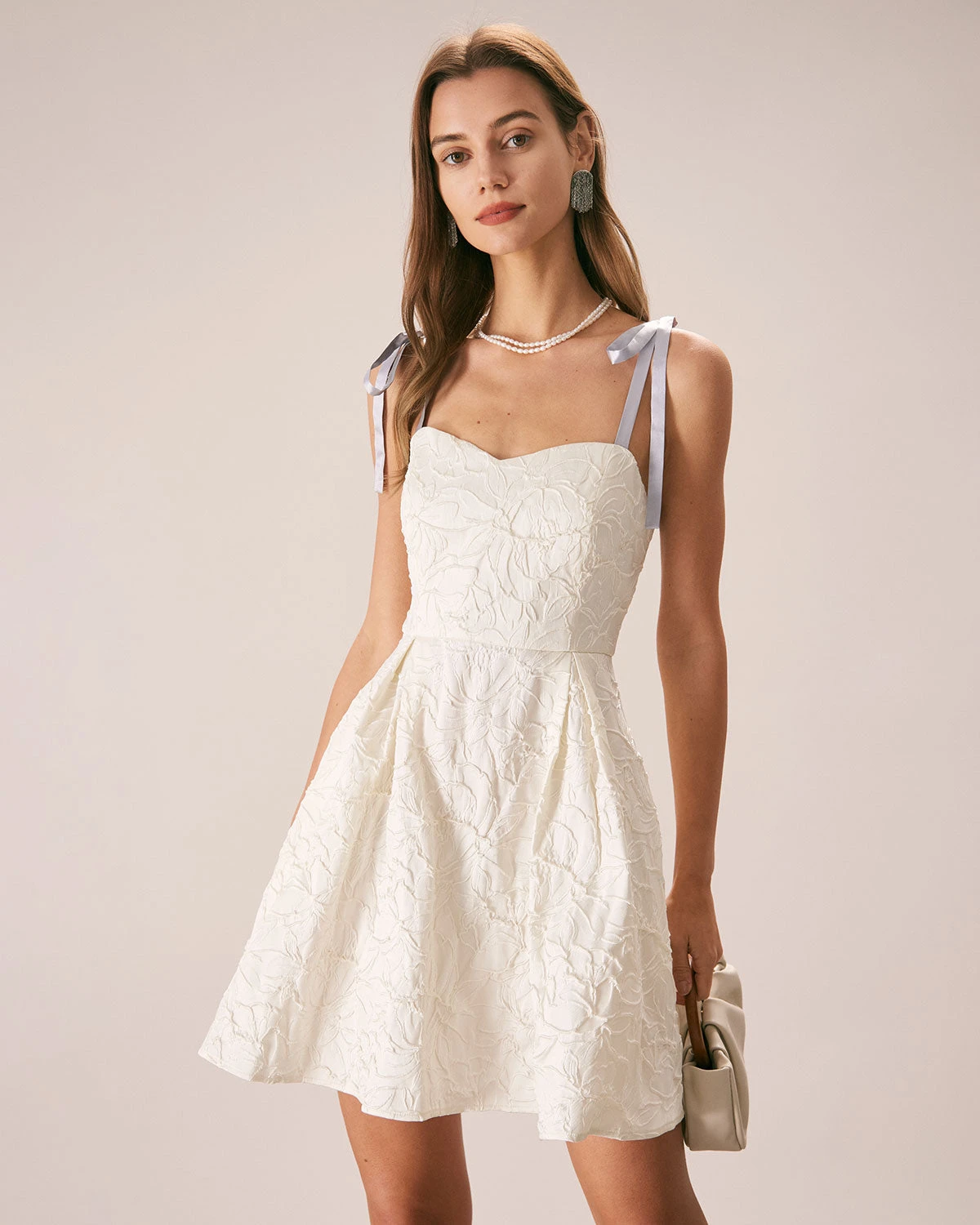 The Off White Jacquard Tie Strap Mini Dress 1 The Off White Jacquard Tie Strap Mini Dress