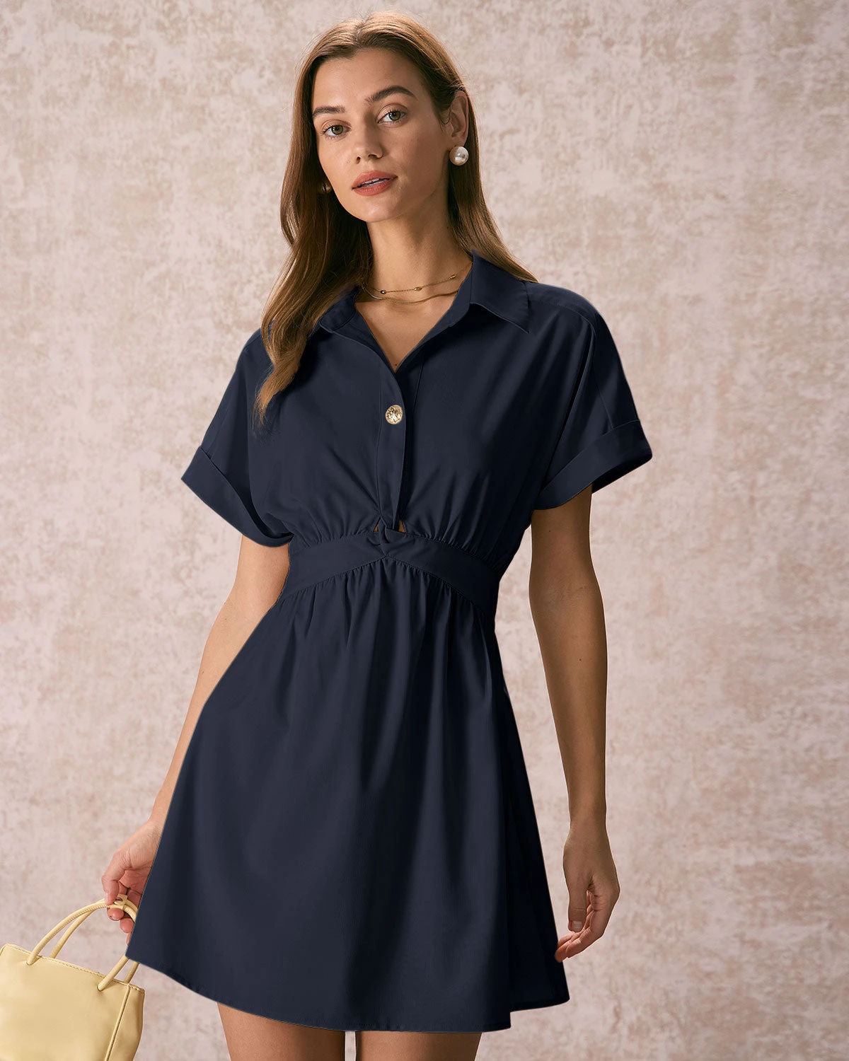 The Navy Ruched Twist Front Shirt Mini Dress 1 The Navy Ruched Twist Front Shirt Mini Dress