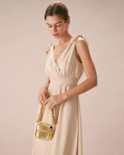 The Apricot V Neck Bowknot Maxi Dress -CINN Clothing Shop the v neck bowknot maxi dress dresses avtfqq