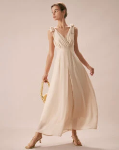 The Apricot V Neck Bowknot Maxi Dress -CINN Clothing Shop the v neck bowknot maxi dress dresses uyn1si