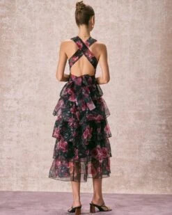 The V Neck Floral Layered Midi Dress -CINN Clothing Shop the v neck floral layered midi dress dresses mj908l