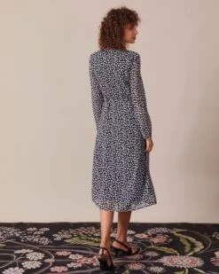 The Black V Neck Floral Tie Waist Midi Dress -CINN Clothing Shop the v neck floral long sleeve wrap dress dresses 2ecuhm 162159