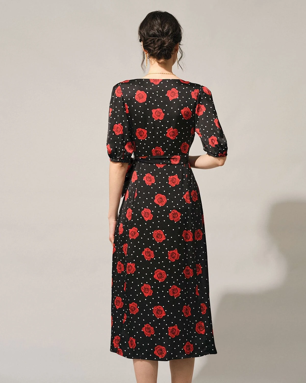 The V Neck Puff Sleeve Floral Wrap Midi Dress 6 The V Neck Puff Sleeve Floral Wrap Midi Dress - Image 6