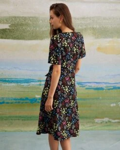 The Black V Neck Floral Tie Back Midi Dress 12 The Black V Neck Floral Tie Back Midi Dress -CINN Clothing Shop the v neck floral wrap dress dresses oklwix