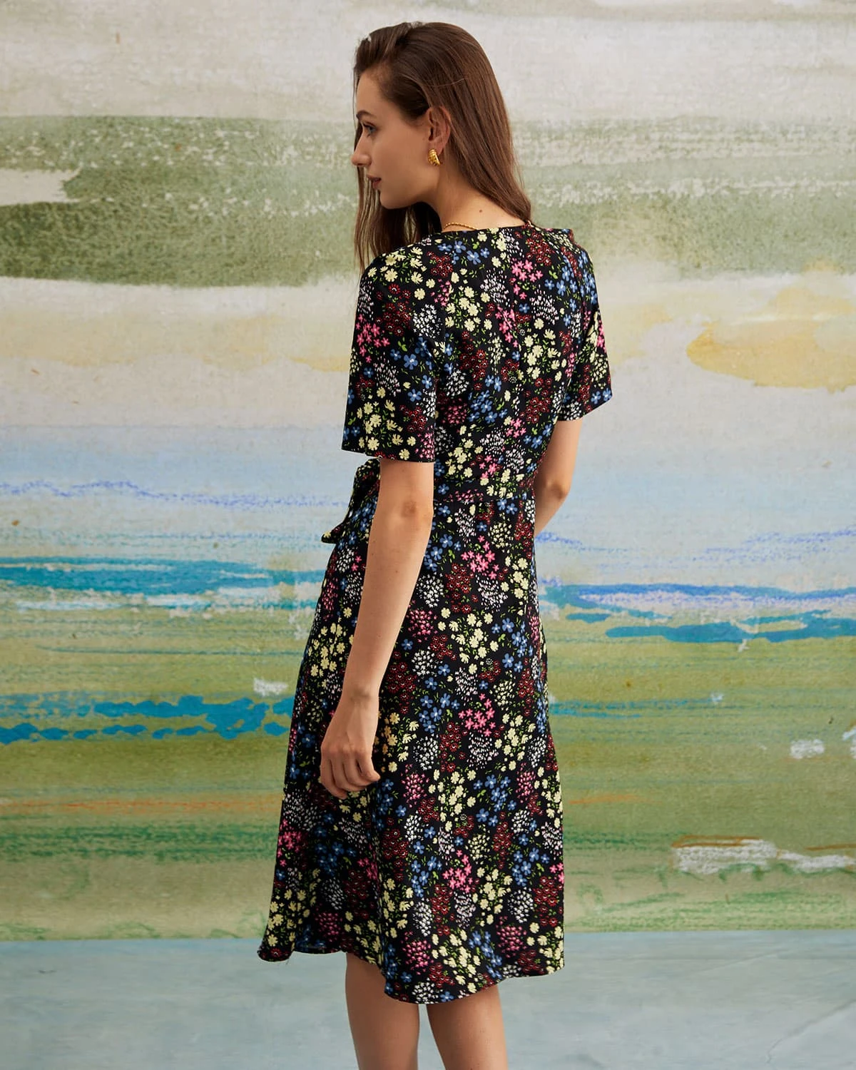 The Black V Neck Floral Tie Back Midi Dress 6 The Black V Neck Floral Tie Back Midi Dress - Image 6