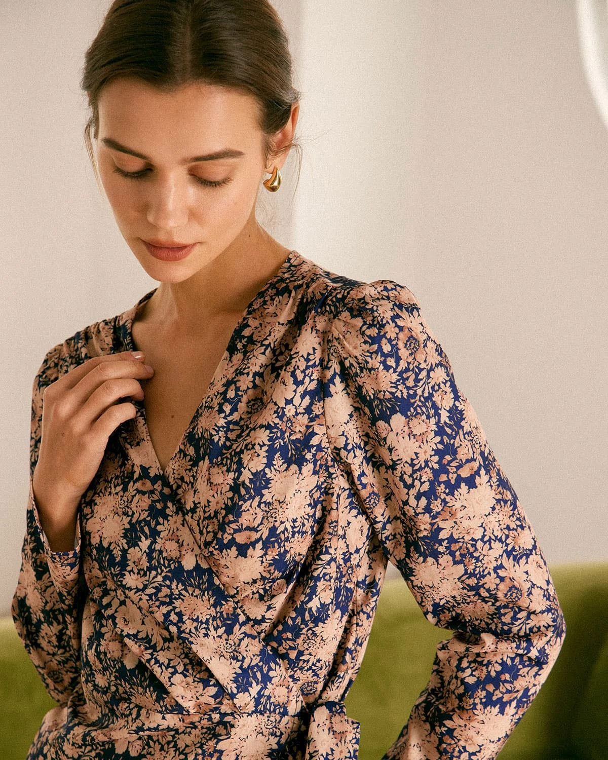 The V-Neck Floral Wrap Long Sleeve Mini Dress 2 The V-Neck Floral Wrap Long Sleeve Mini Dress - Image 2