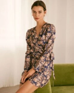 The V-Neck Floral Wrap Long Sleeve Mini Dress 8 The V-Neck Floral Wrap Long Sleeve Mini Dress -CINN Clothing Shop the v neck floral wrap mini dress dresses sgr6ff