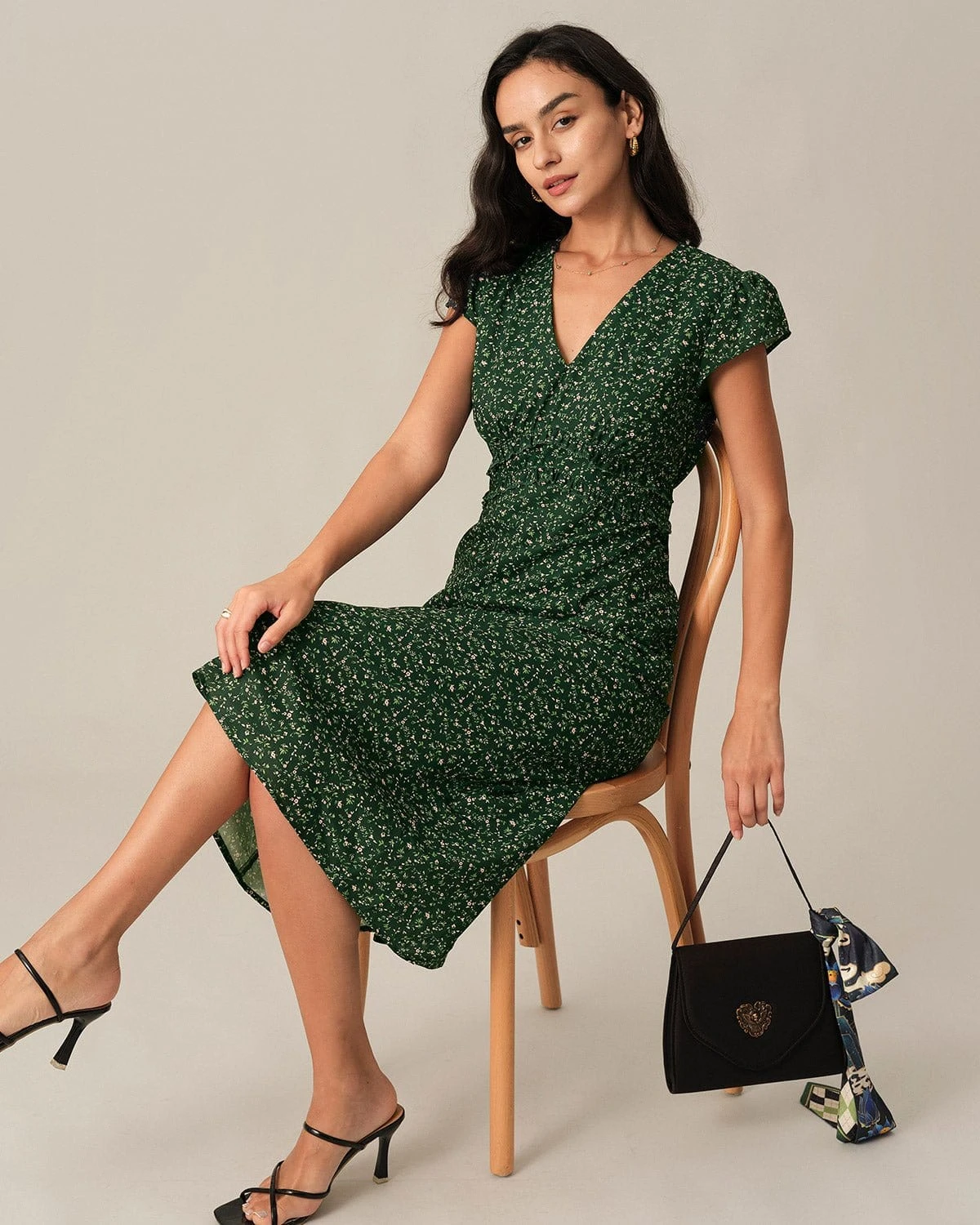 The V Neck Frill Trim Midi Dress 2 The V Neck Frill Trim Midi Dress - Image 2