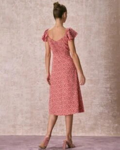 The Red V-Neck Front Slit Floral Midi Dress 11 The Red V-Neck Front Slit Floral Midi Dress -CINN Clothing Shop the v neck front slit floral dress dresses zfy2g8