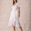 The White V Neck Jacquard Wrap Midi Dress