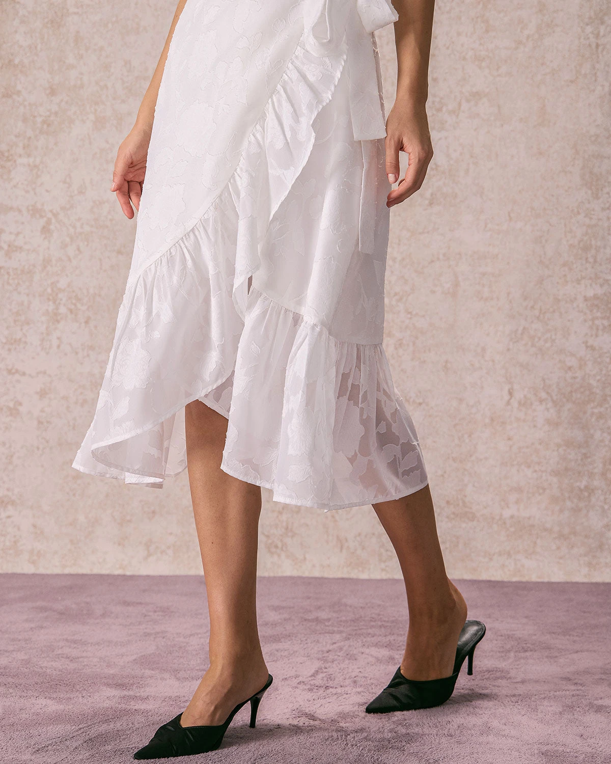 The White V Neck Jacquard Wrap Midi Dress 3 The White V Neck Jacquard Wrap Midi Dress - Image 3