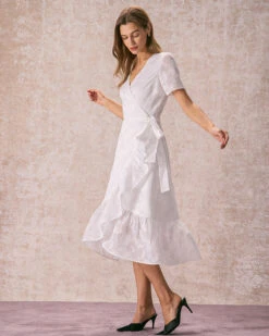 The White V Neck Jacquard Wrap Midi Dress 9 The White V Neck Jacquard Wrap Midi Dress -CINN Clothing Shop the v neck jacquard wrap dress dresses t2p6yb