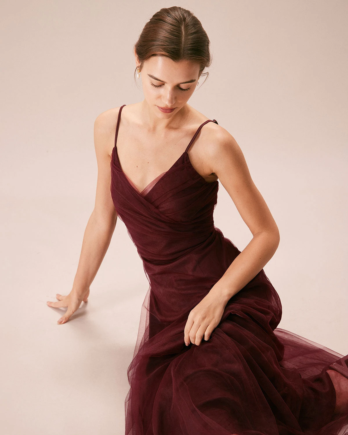 The Wine Red V Neck Mesh Wrap Maxi Dress 2 The Wine Red V Neck Mesh Wrap Maxi Dress - Image 2