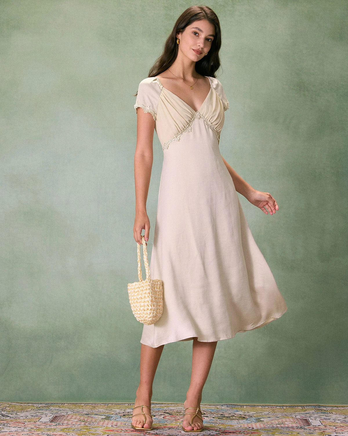 The Apricot V Neck Ruched Satin Midi Dress 4 The Apricot V Neck Ruched Satin Midi Dress - Image 4