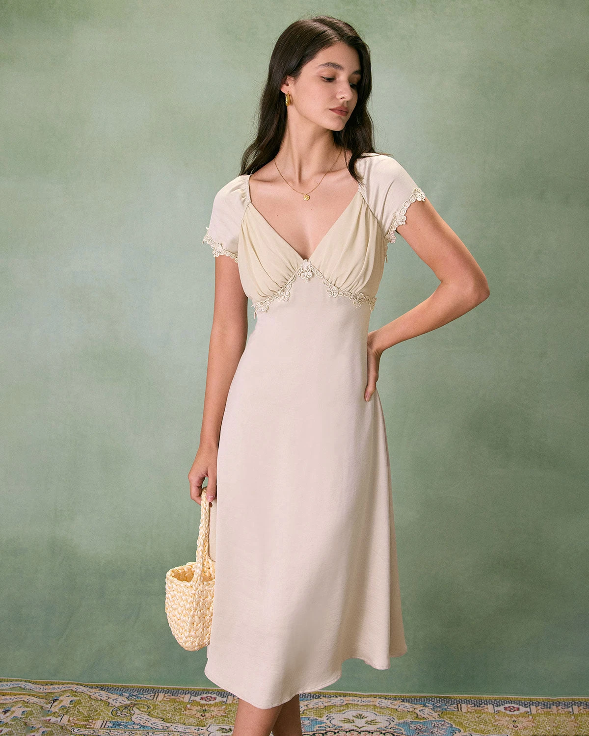 The Apricot V Neck Ruched Satin Midi Dress 3 The Apricot V Neck Ruched Satin Midi Dress - Image 3