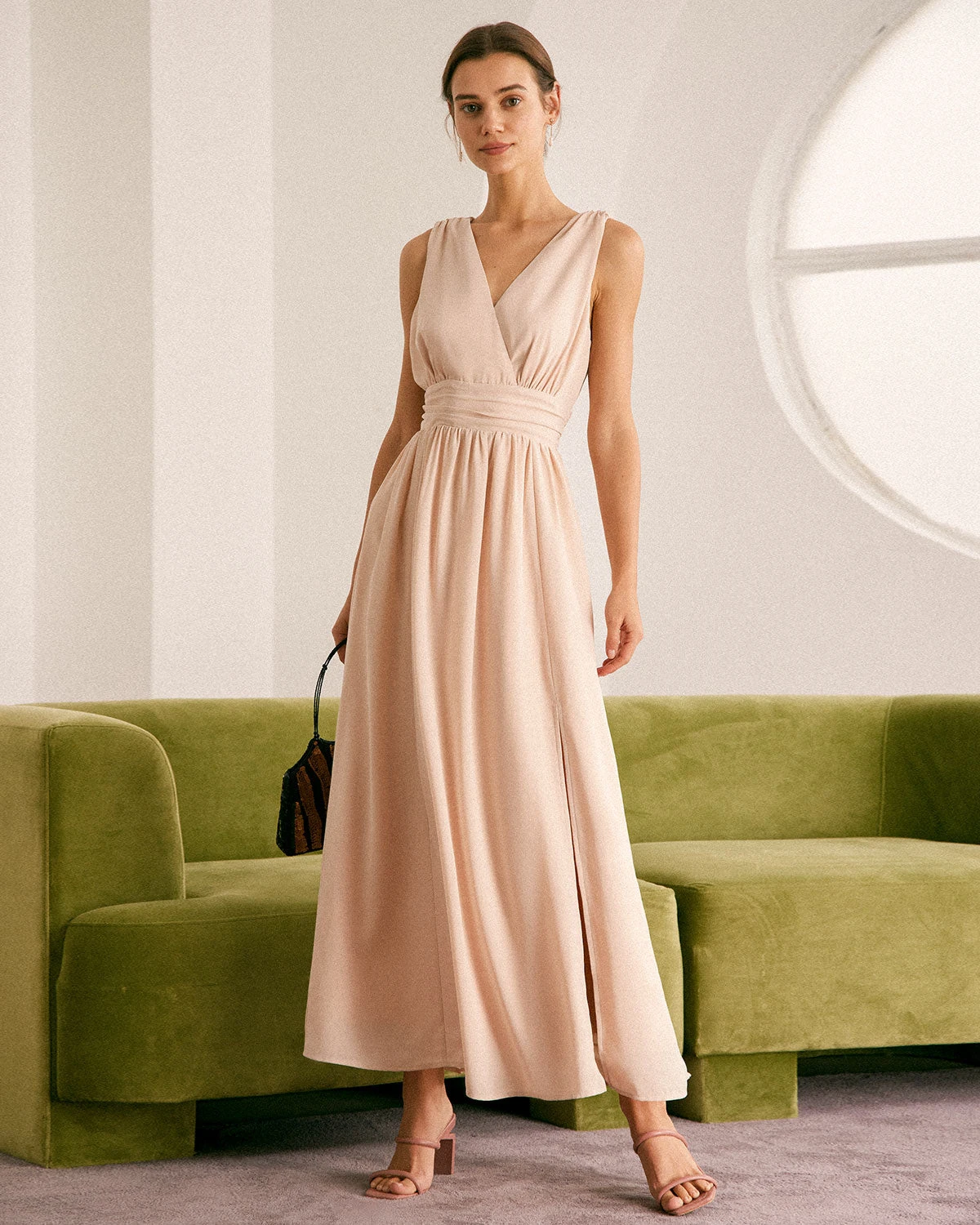 The Apricot V Neck Ruched Wrap Maxi Dress 4 The Apricot V Neck Ruched Wrap Maxi Dress - Image 4