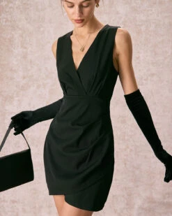 The Black V Neck Ruched Wrap Mini Dress 8 The Black V Neck Ruched Wrap Mini Dress -CINN Clothing Shop the v neck ruched wrap dress dresses 6whu4o