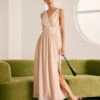 The Apricot V Neck Ruched Wrap Maxi Dress