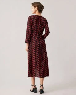 The Red V Neck Slit Long Sleeve Midi Dress 9 The Red V Neck Slit Long Sleeve Midi Dress -CINN Clothing Shop the v neck ruffle hem midi dress dresses eq59tb 146876