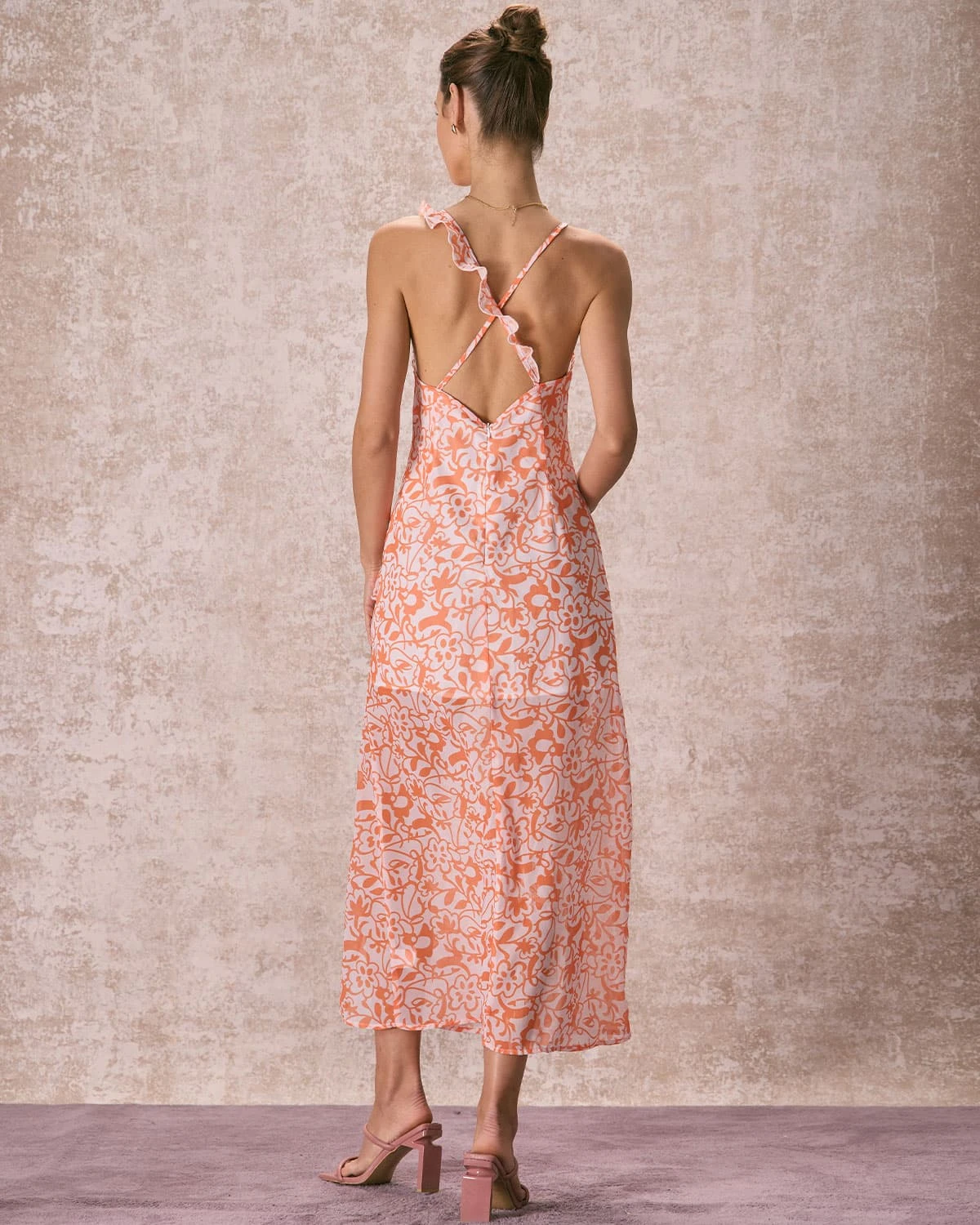 The Orange V Neck Floral Ruffle Maxi Dress 4 The Orange V Neck Floral Ruffle Maxi Dress - Image 4