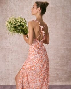 The Orange V Neck Floral Ruffle Maxi Dress 12 The Orange V Neck Floral Ruffle Maxi Dress -CINN Clothing Shop the v neck ruffle slit dress dresses rtdzav