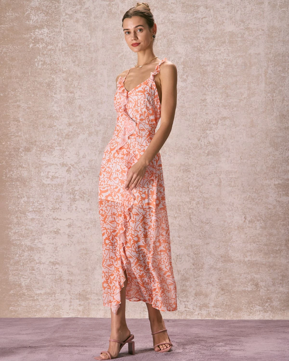 The Orange V Neck Floral Ruffle Maxi Dress 2 The Orange V Neck Floral Ruffle Maxi Dress - Image 2