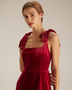 The Red Tie Shoulder Velvet A-Line Mini Dress 8 The Red Tie Shoulder Velvet A-Line Mini Dress -CINN Clothing Shop the velvet tie shoulder mini dress dresses bnoj8x