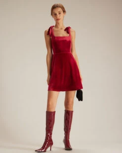 The Red Tie Shoulder Velvet A-Line Mini Dress 9 The Red Tie Shoulder Velvet A-Line Mini Dress -CINN Clothing Shop the velvet tie shoulder mini dress dresses gqg0je
