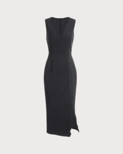 The Solid Sleeveless Bodycon Midi Dress -CINN Clothing Shop the wave trim midi dress black dresses eck2ud