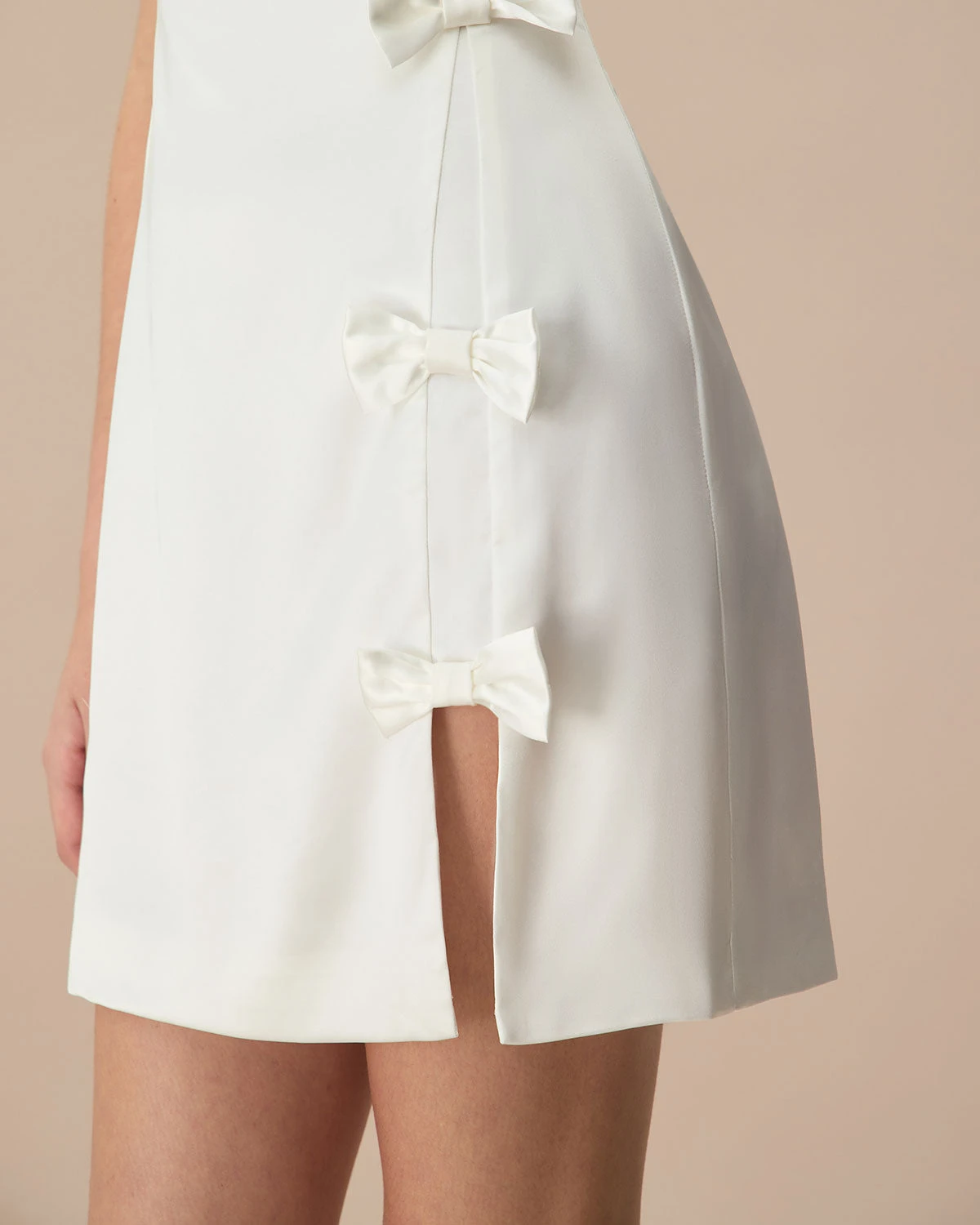 The White Boat Neck Bowknot Satin Mini Dress 2 The White Boat Neck Bowknot Satin Mini Dress - Image 2
