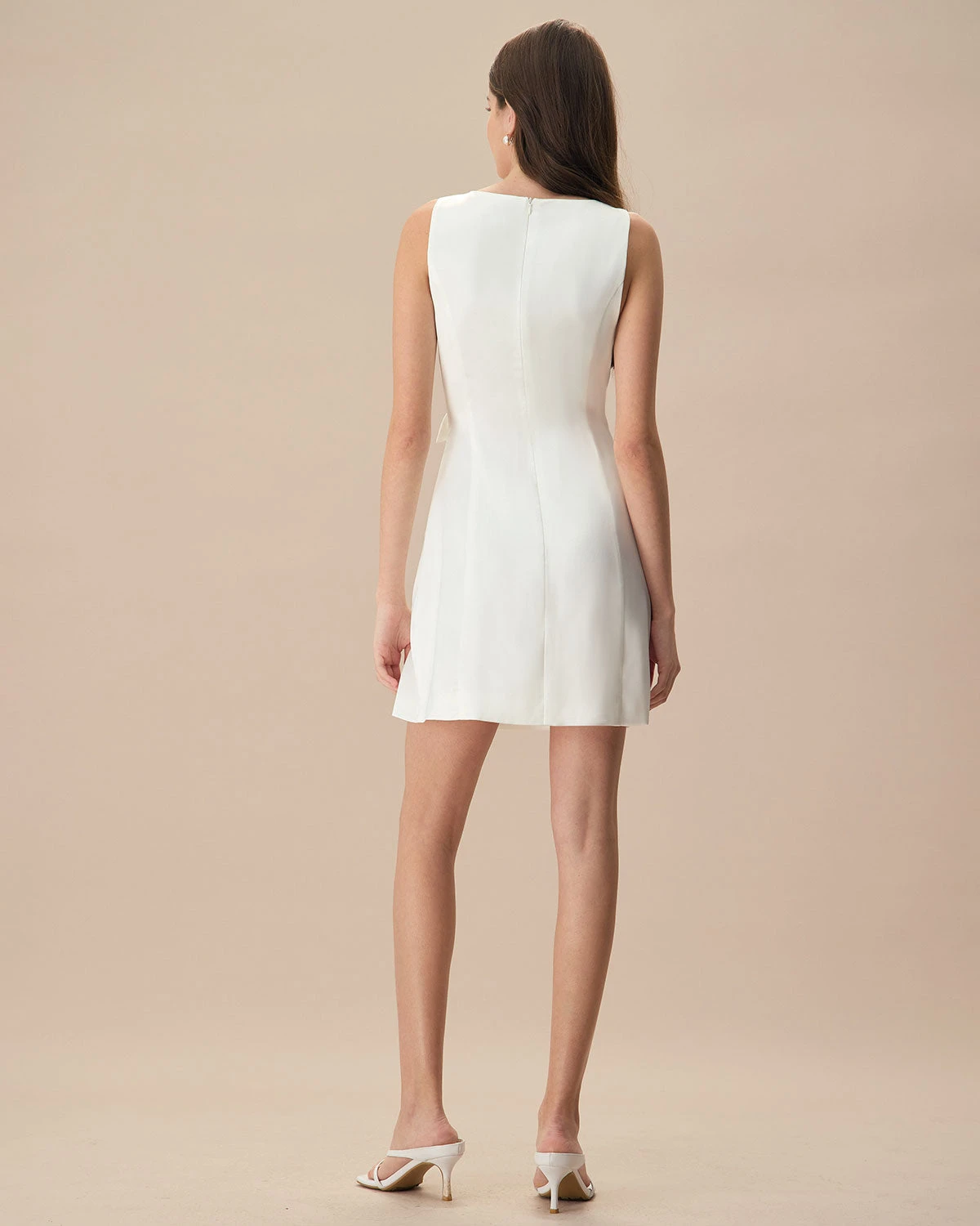 The White Boat Neck Bowknot Satin Mini Dress 5 The White Boat Neck Bowknot Satin Mini Dress - Image 5